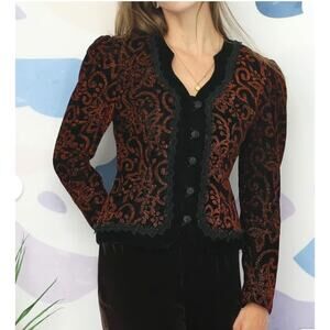 Scott McClintock Jacket Womens 6 Vintage Black Velvet Glitter Floral Fairy Goth